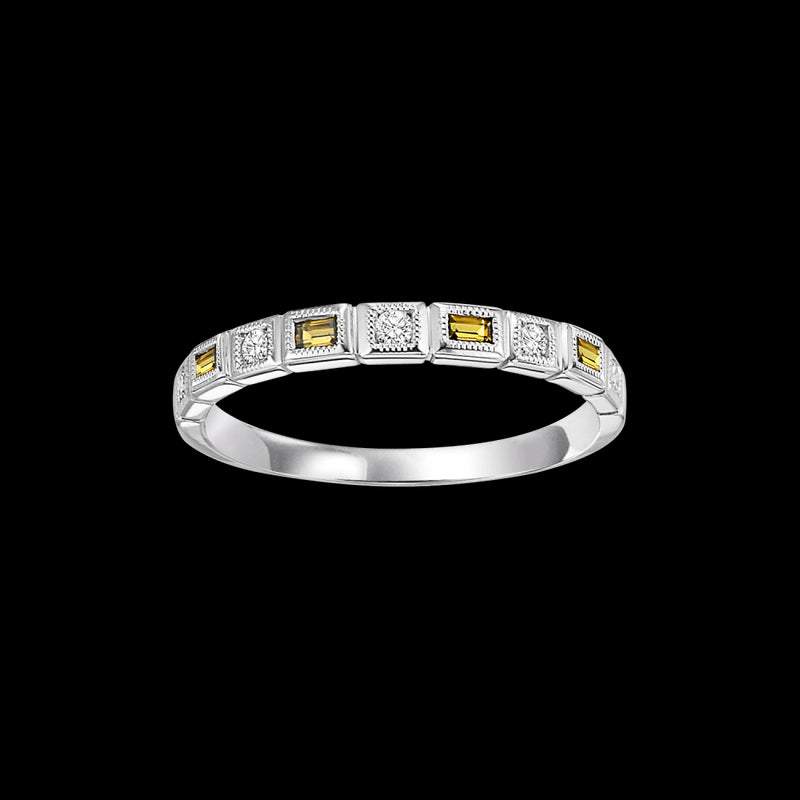 10Kt White Gold Diamond (1/10Ctw) & Citrine (1/8 Ctw) Ring