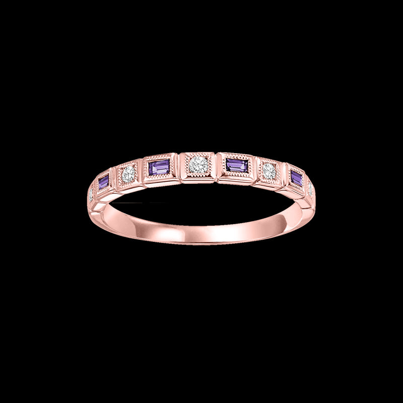 10Kt Rose Gold Diamond (1/10Ctw) & Amethyst (1/8 Ctw) Ring