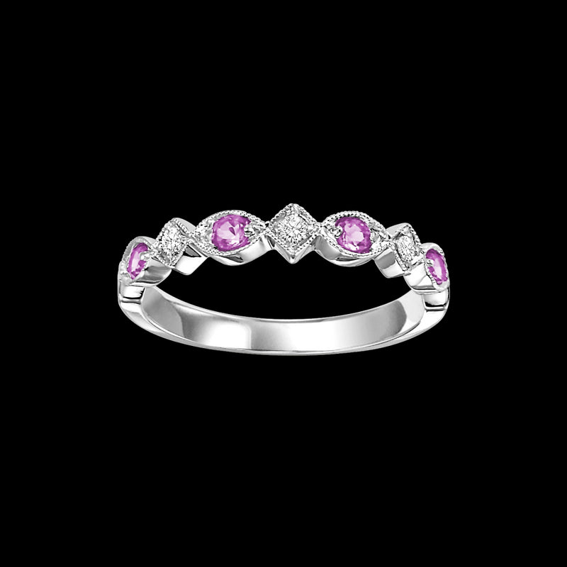 10Kt White Gold Diamond (1/20Ctw) & Pink Sapphire (1/6 Ctw) Ring