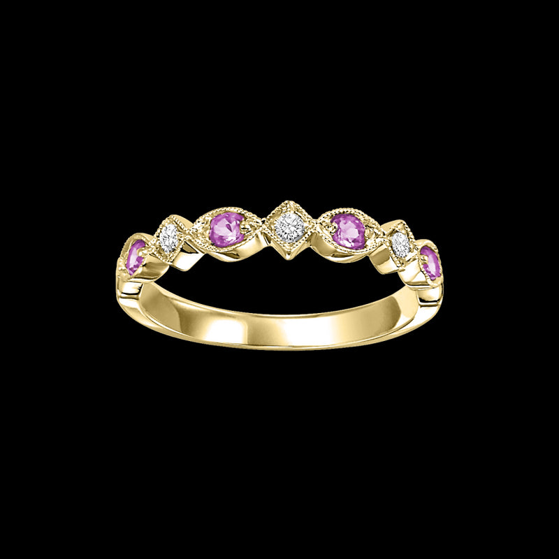 10Kt Yellow Gold Diamond (1/20Ctw) & Pink Sapphire (1/6 Ctw) Ring