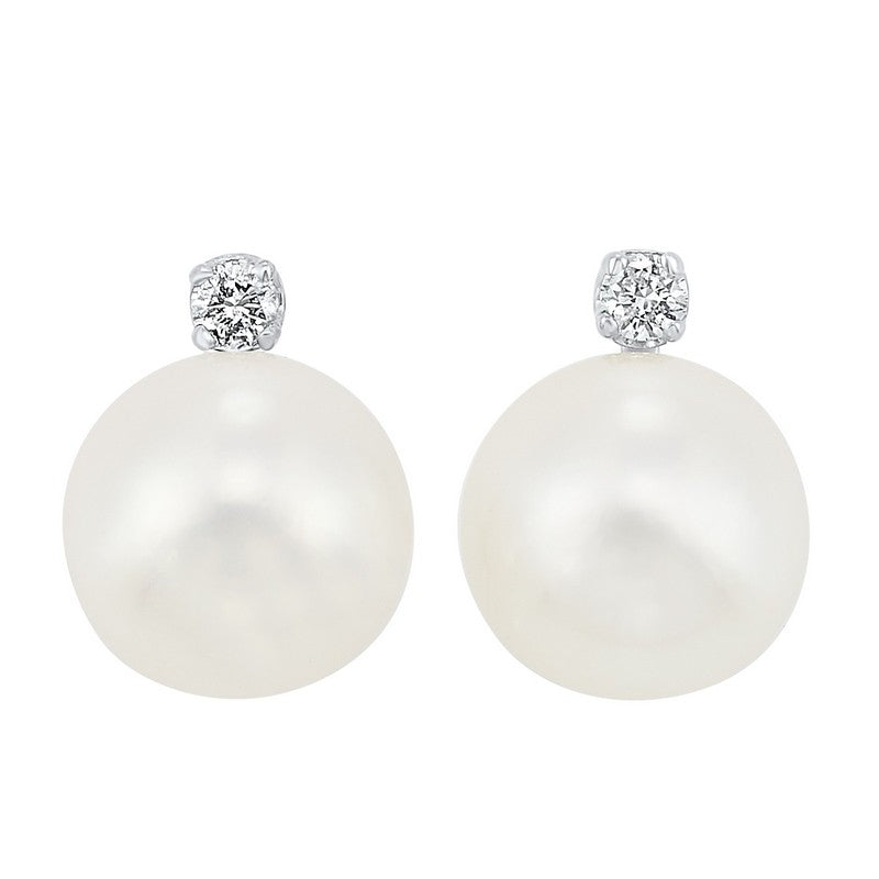 14Kt White Gold Diamond (1/20Ctw) & Pearl (1 Ctw) Earring