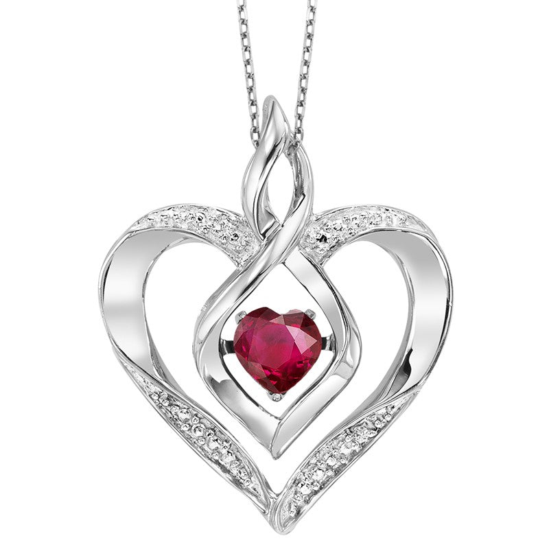 Silver White & Created Ruby 1/4Ctw Pendant