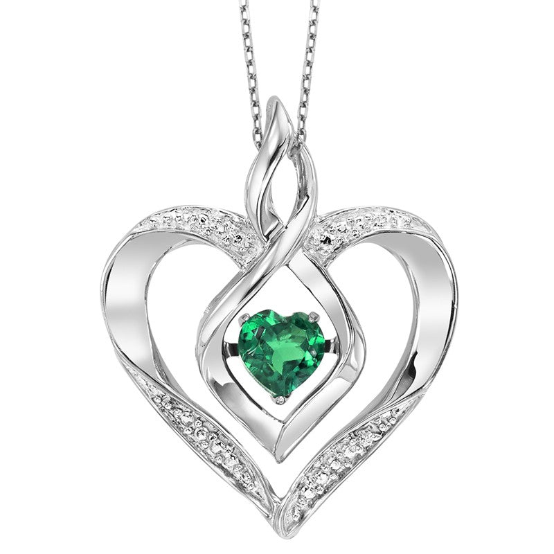 Silver White & Created-Emerald 1/4Ctw Pendant