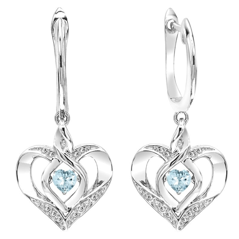 Silver Diamond (1/50 Ctw) & Created-Aquamarine (1/4 Ctw) Earring