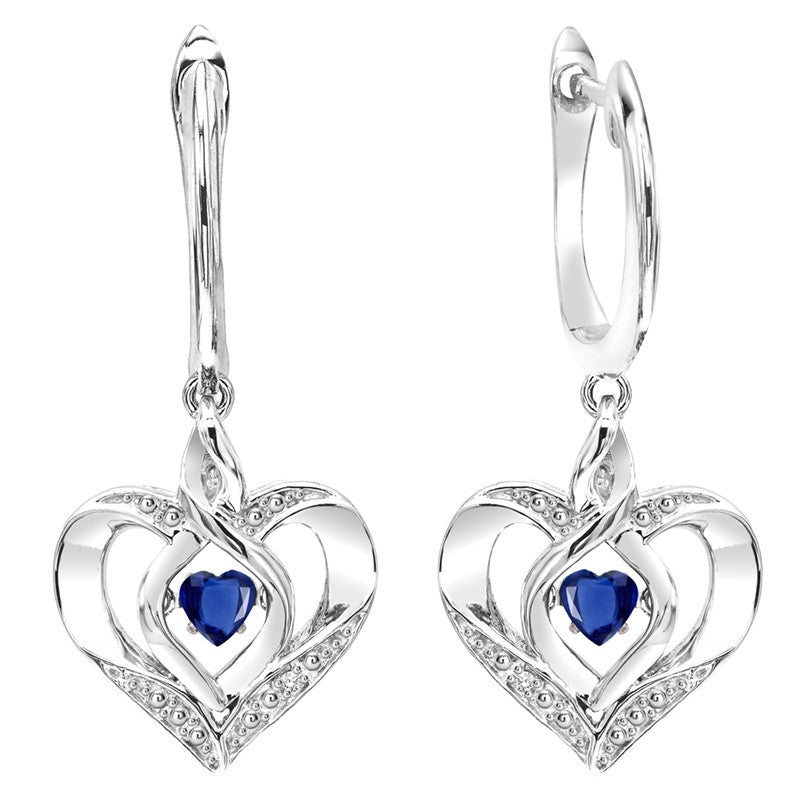 Silver Diamond (1/50 Ctw) & Created Sapphire (1/4 Ctw) Earring