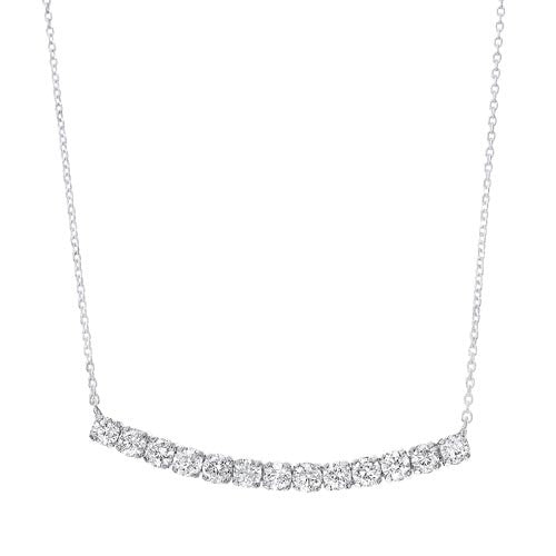 Diamond Curved Bar Pendant Layer Necklace In 14K White Gold (1/2 Ctw)
