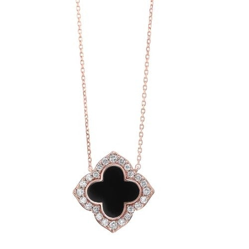 14Kt Rose Gold Diamond (1/4Ctw) & Onyx ((1/2 Ctw) Necklace