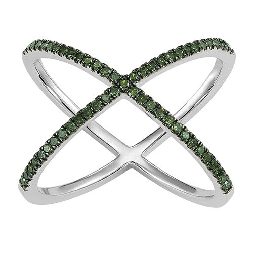 Fancy Green Diamond Criss-Cross Orbital Ring In Sterling Silver (1/4Ctw)