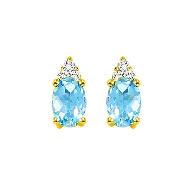 10Kt Yellow Gold Diamond (1/20Ctw) & Blue Topaz (1/2 Ctw) Earring