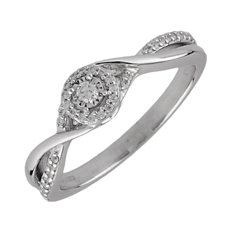 Silver White Diamond 1/8Ctw Ring