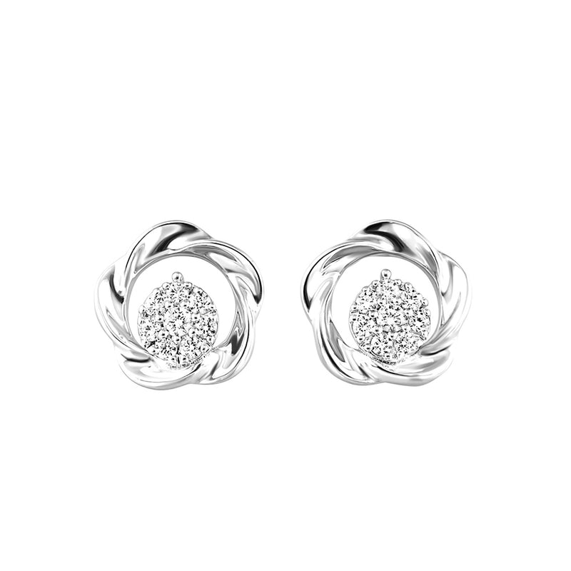 Silver White Diamond 1/8Ctw Earring