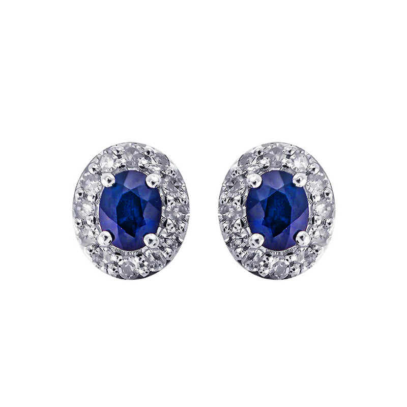 10Kt White Gold Diamond (1/6Ctw) & Sapphire (3/8Ctw) Earring