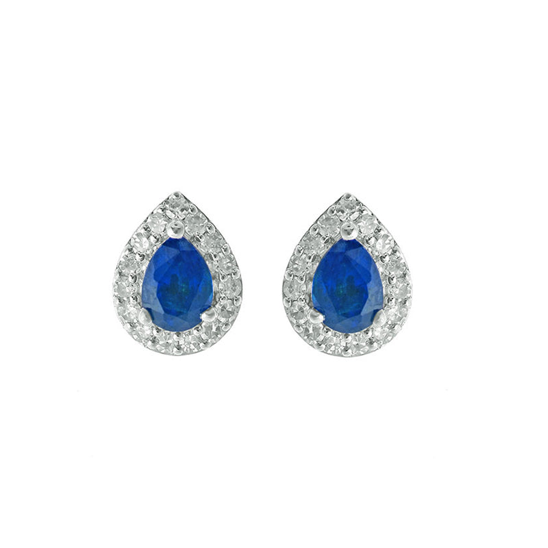 10Kt White Gold Diamond (1/8Ctw) & Sapphire (3/8Ctw) Earring