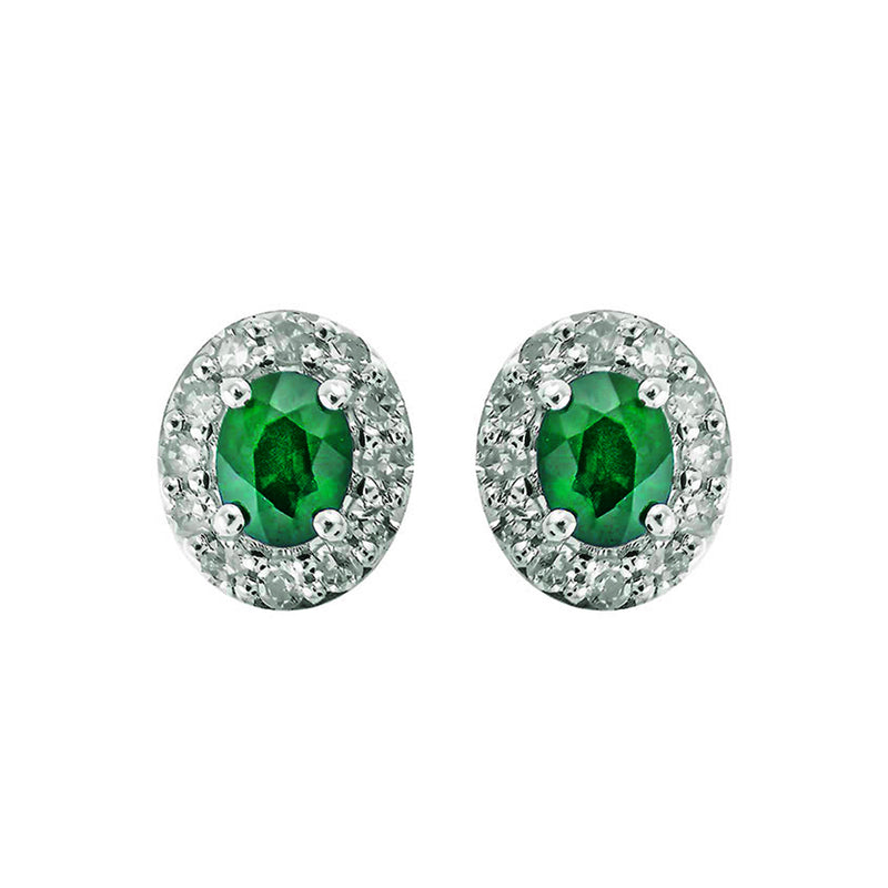 10Kt White Gold Diamond (1/6Ctw) & Emerald (3/8Ctw) Earring