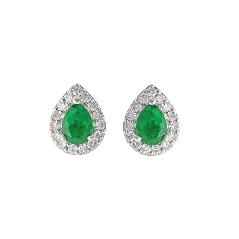 10Kt White Gold Diamond (1/8Ctw) & Emerald (3/8Ctw) Earring