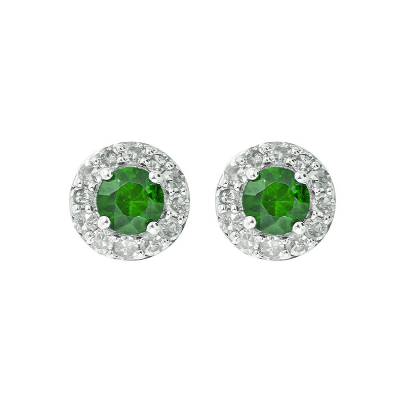 10Kt White Gold Diamond (1/6Ctw) & Emerald (1/3Ctw) Earring