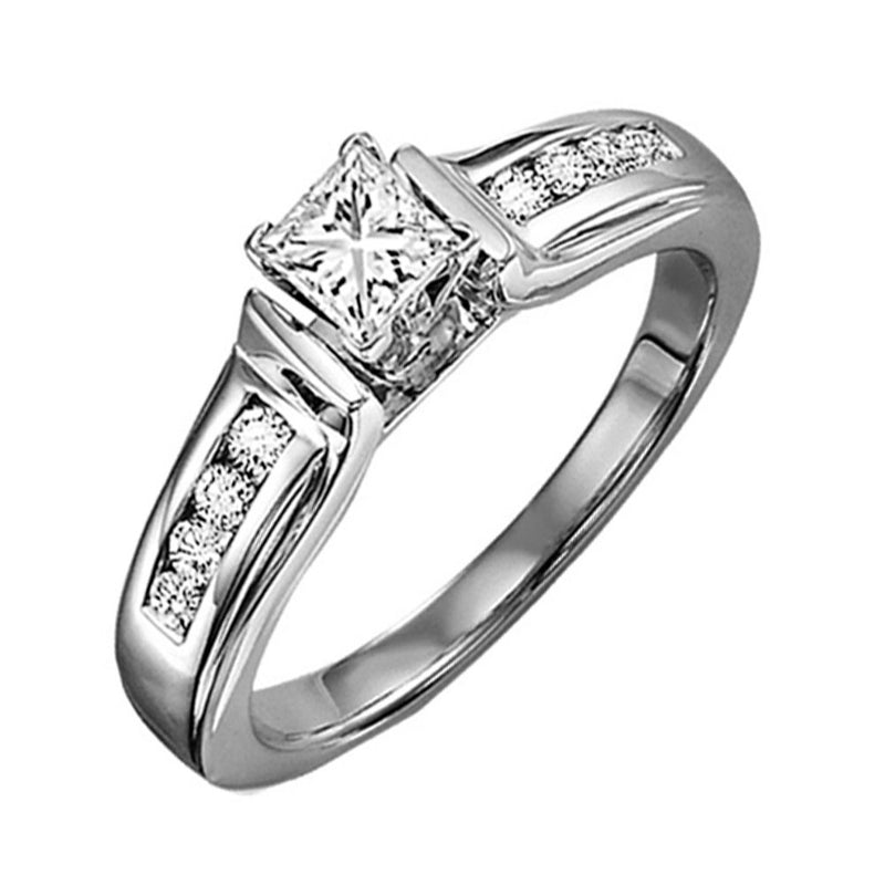 14Kt White Gold Diamond (1/2 Ctw) & Sapphire Ring