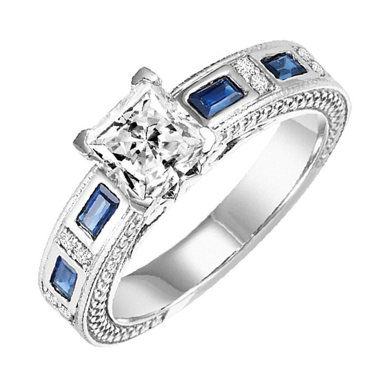 14Kt White Gold Diamond (1/12Ctw) & Sapphire (1/2 Ctw) Ring