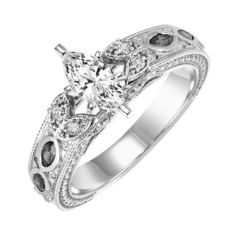 14Kt White Gold Diamond (1/5Ctw) & Sapphire (1/2 Ctw) Ring