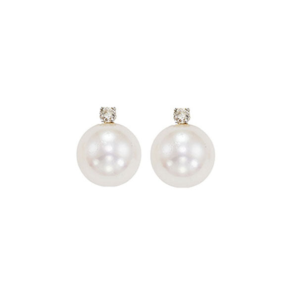 White Cultured Pearl & Diamond Stud Earrings In 14K White Gold (1/20 Ct. Tw.) (7Mm) - Aaa Quality