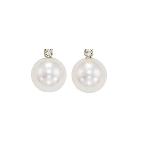White Cultured Pearl & Diamond Stud Earrings In 14K White Gold (1/20 Ct. Tw.) (8Mm) - Aaa Quality